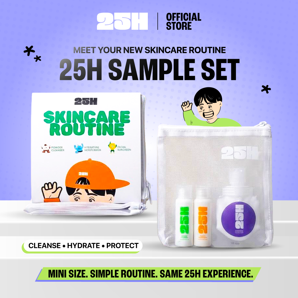 25H Skincare Routine Sample Set, Powder Cleanser + Facial Sunscreen + Hydrating Moisturizer