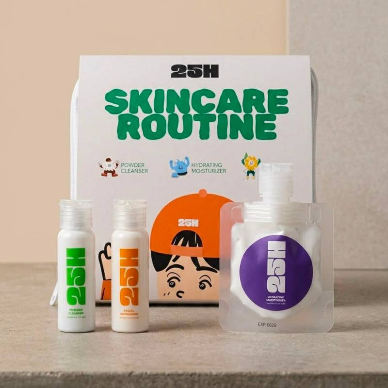 25H Skincare Routine Sample Set, Powder Cleanser + Facial Sunscreen + Hydrating Moisturizer