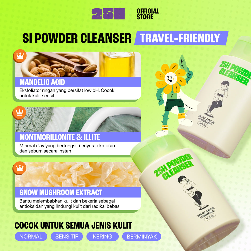 25H Skincare Routine Sample Set, Powder Cleanser + Facial Sunscreen + Hydrating Moisturizer